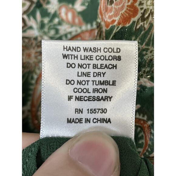 Rose + Olive Blouse Womens Large Green Paisley V-Neck Long Sleeve Lined‎ Boho - Picture 7 of 9